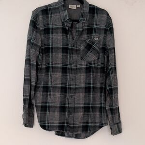 Vans Men's Black and Blue Plaid Button Down Shirt